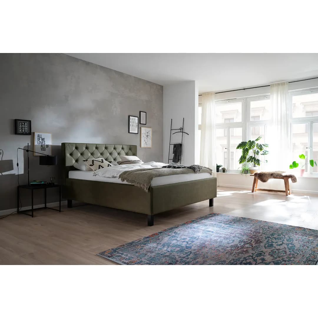 Polsterbett 160 x 200cm Webstoff Grün/Grün Schwarz | Grün