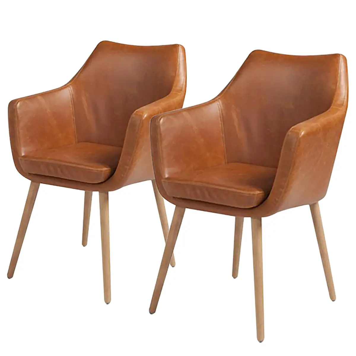 Armlehnenstuhl Aken Kunstleder Vintage Cognac Braun 2er Set