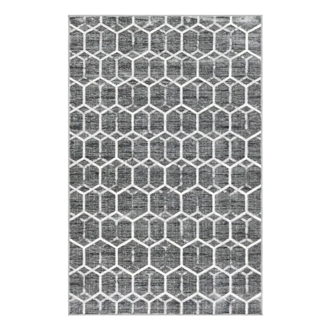 Kurzflorteppich Titan Trellis I Grau/Grau 150 x 245cm | Grau