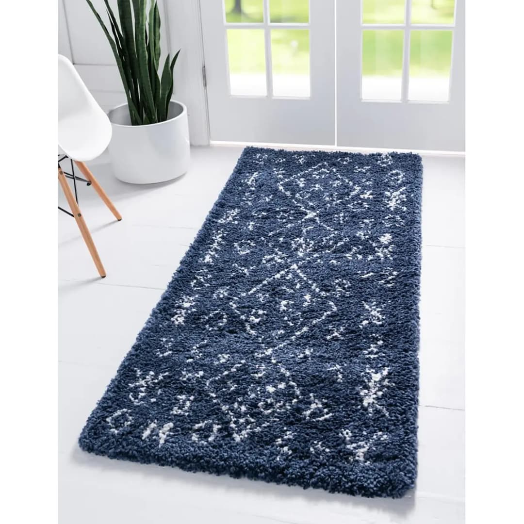 Läufer Temara Shag II 80 x 305cm Blau/Marineblau | Blau