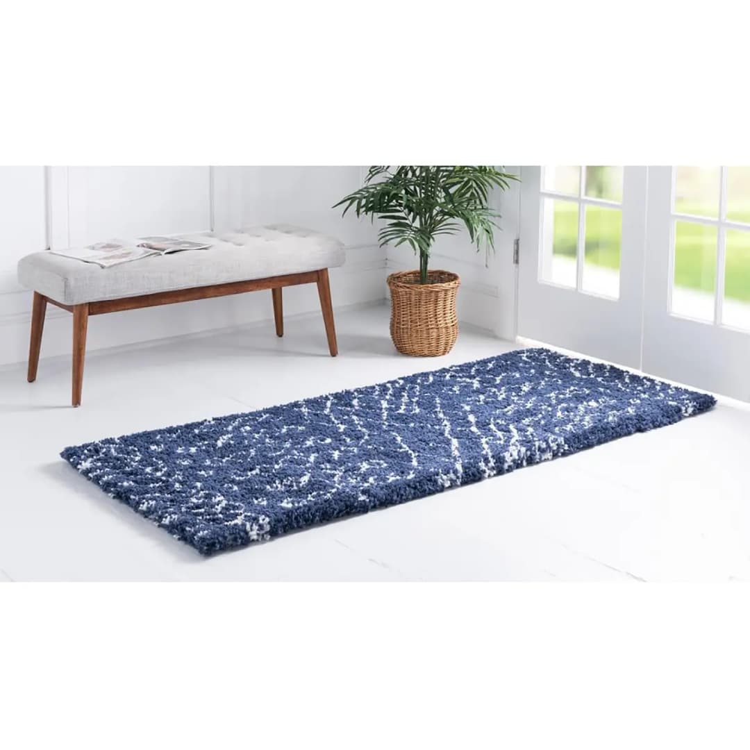 Läufer Temara Shag I 80 x 305cm Blau/Marineblau | Blau