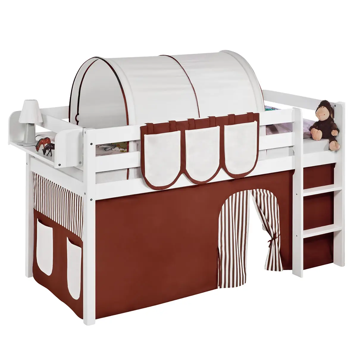 Hochbett Stripes 90 x 200cm Weiß/Braun mit Leiter | Weiß