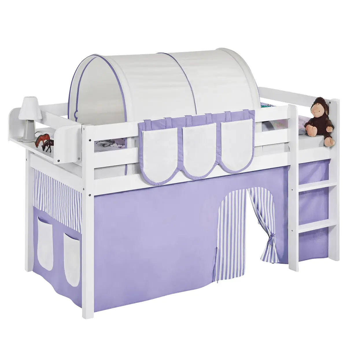 Hochbett Stripes 90 x 200cm Weiß/Flieder mit Leiter | Weiß
