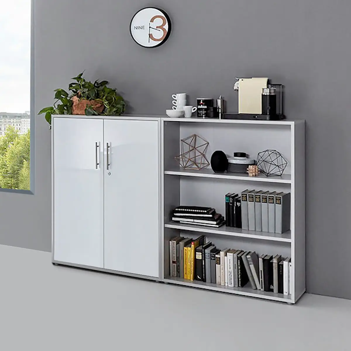 Aktenschrank 2-teilig | Grau