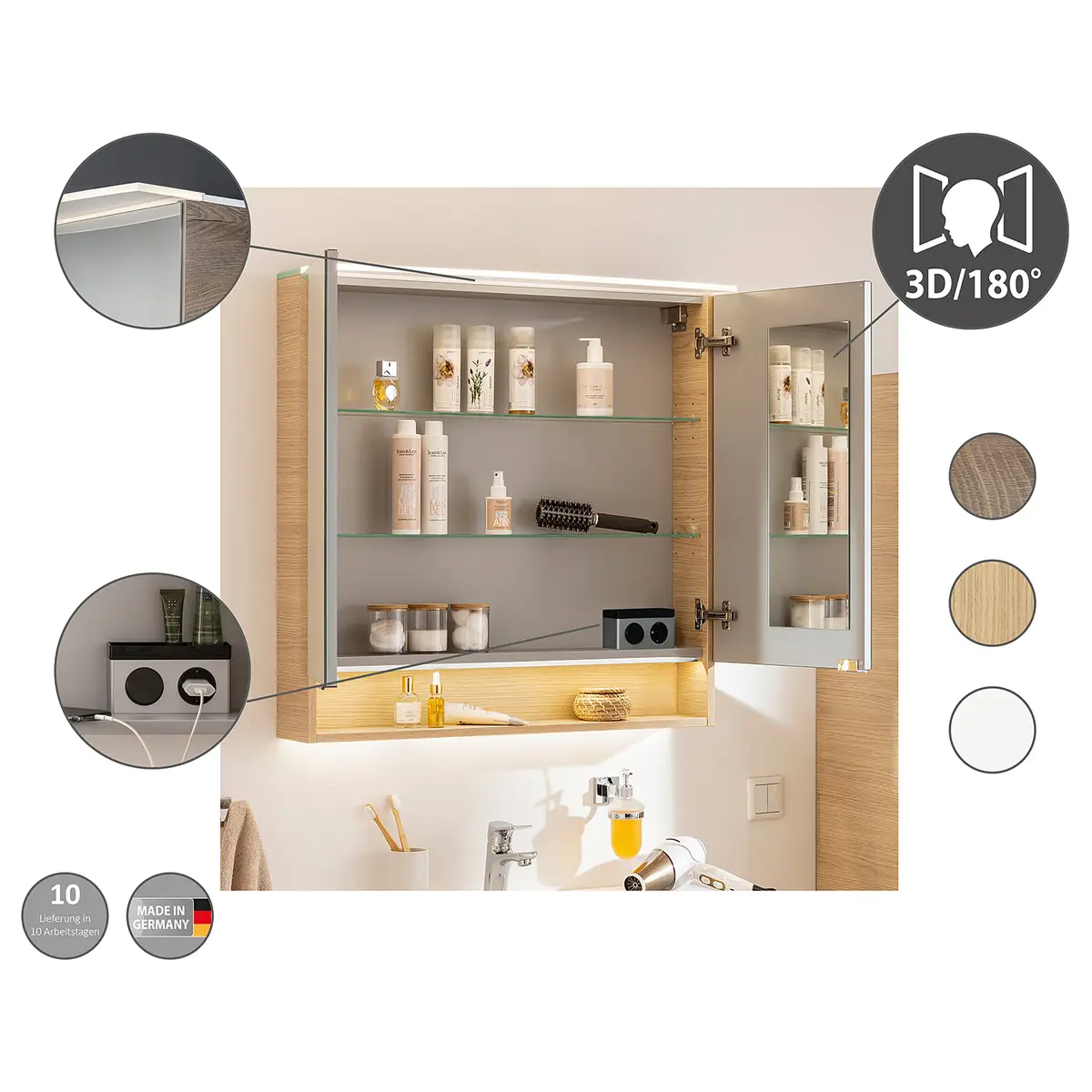 Spiegelschrank B.Style 60cm Beige/Eiche Hell Dekor | Beige