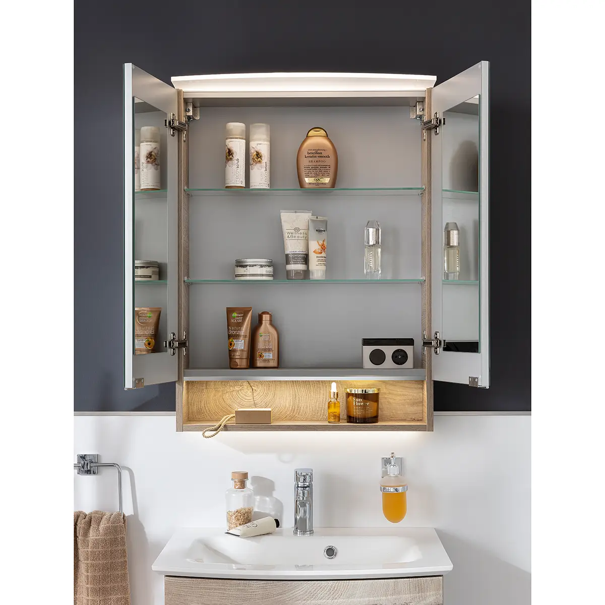 Spiegelschrank B.Style 60cm Braun/Eiche Grau Dekor | Braun