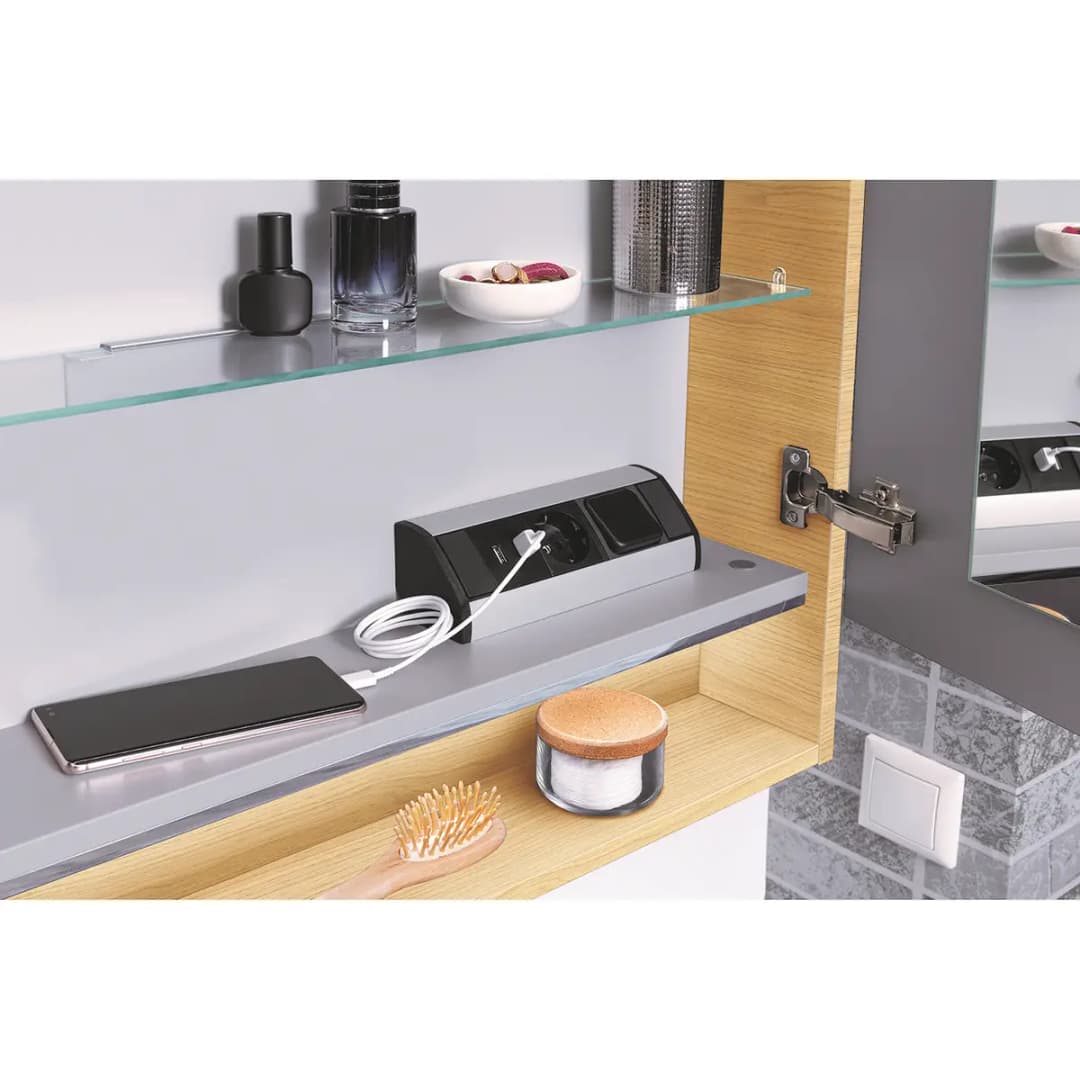 Spiegelschrank B.Style 80cm Beige/Eiche Hell Dekor | Beige