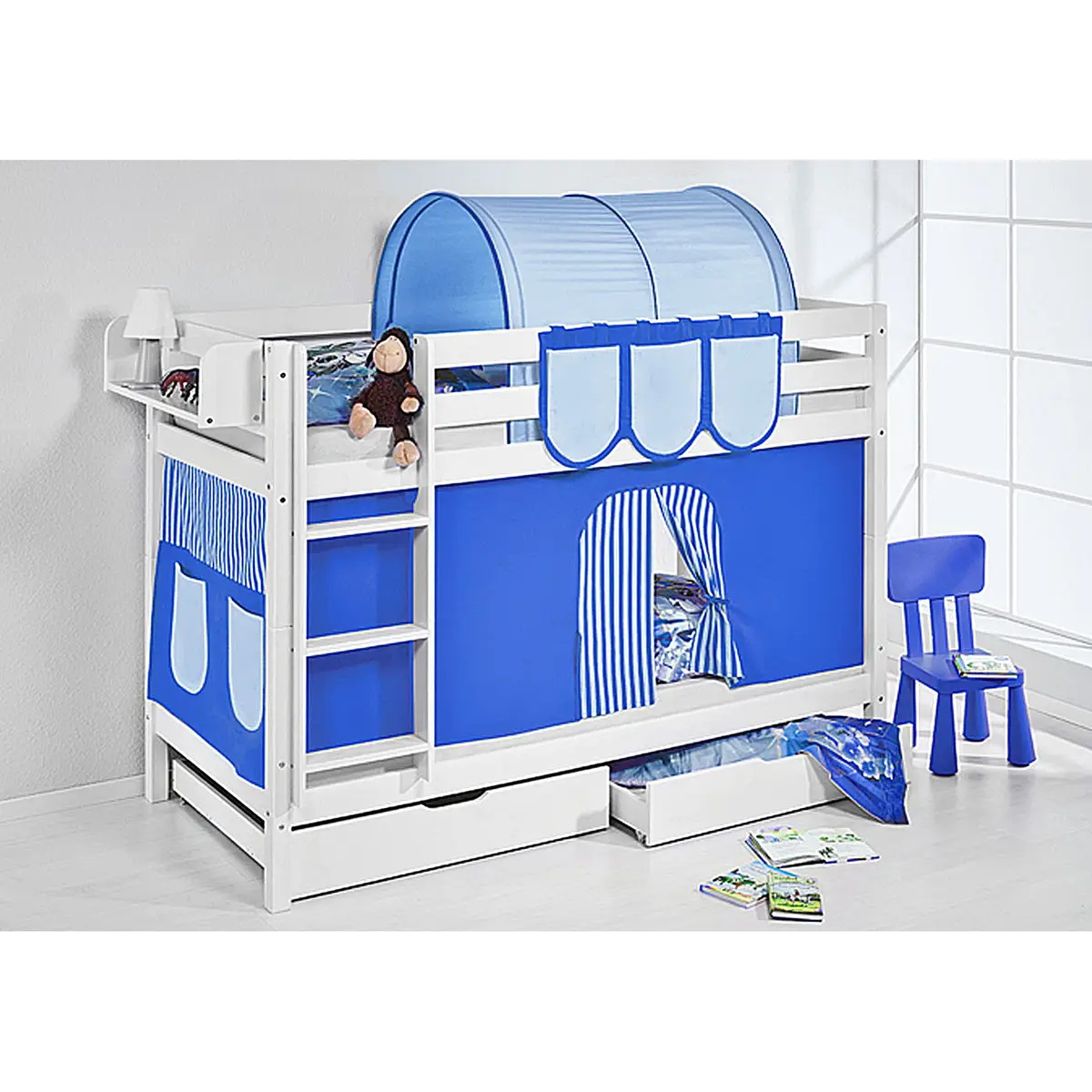 Etagenbett Stripes 90 x 190cm Weiß/Blau | Weiß
