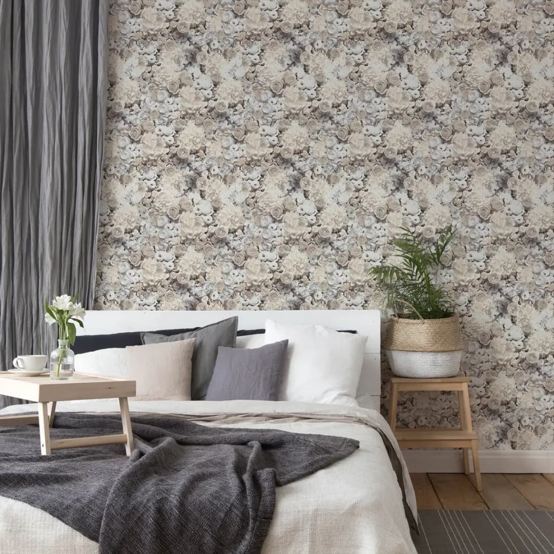 Vliestapete Blumen Grau | Grau