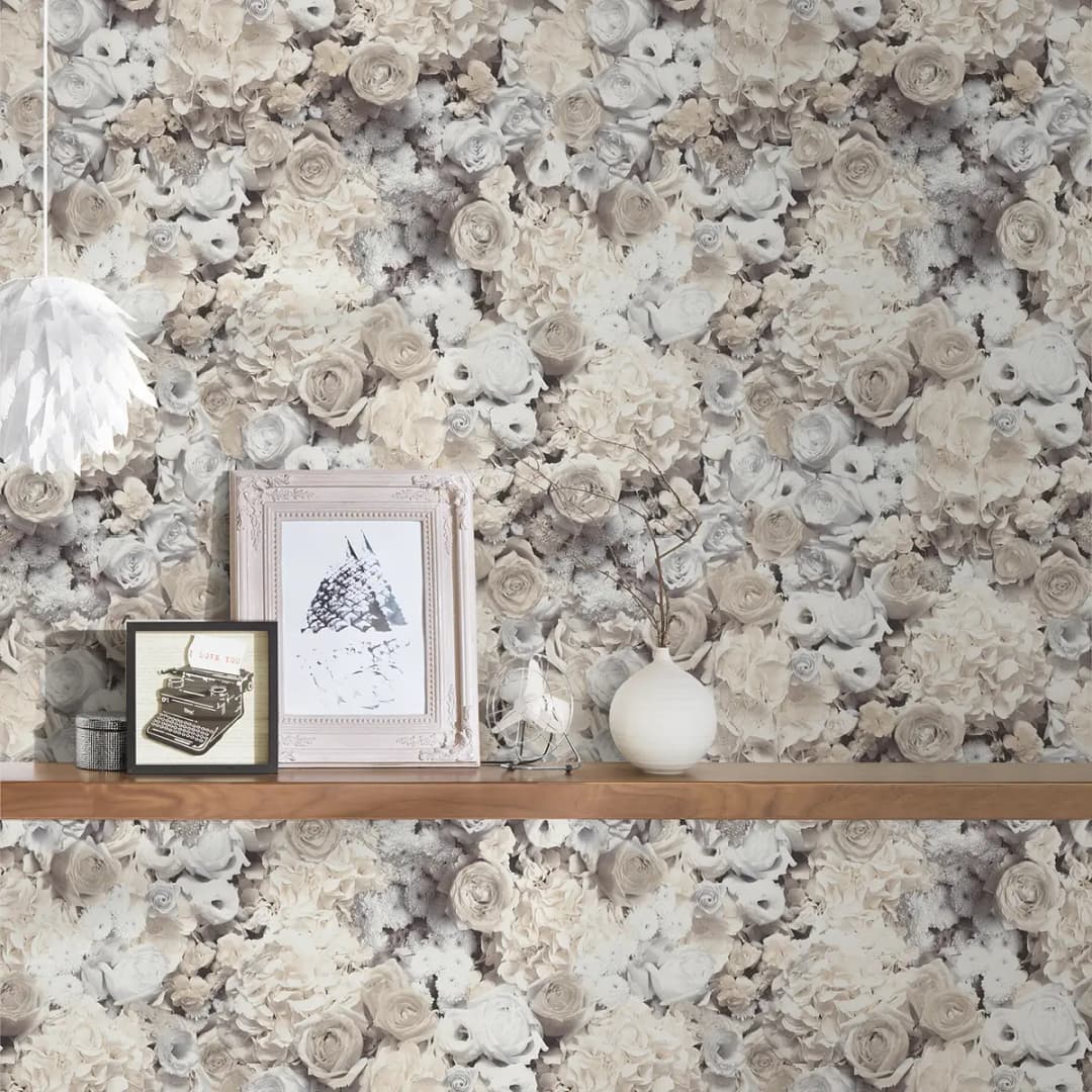 Vliestapete Blumen Grau | Grau