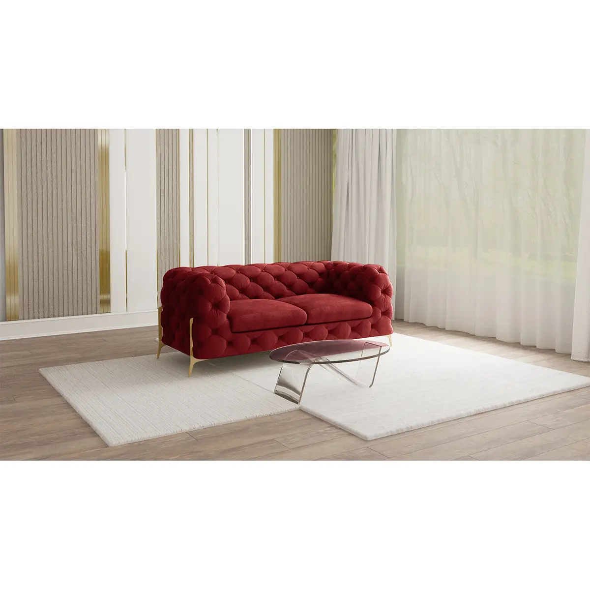 Sofa II 2-Sitzer Rot Samt Ravi | Rot