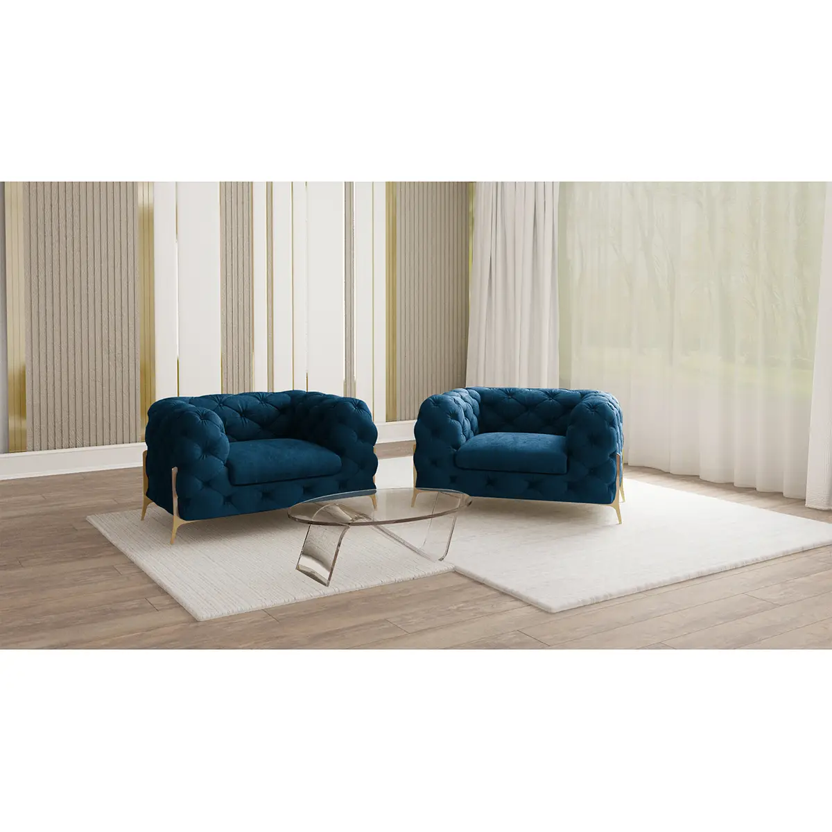 Sessel II Blau Samt Ravi | Blau