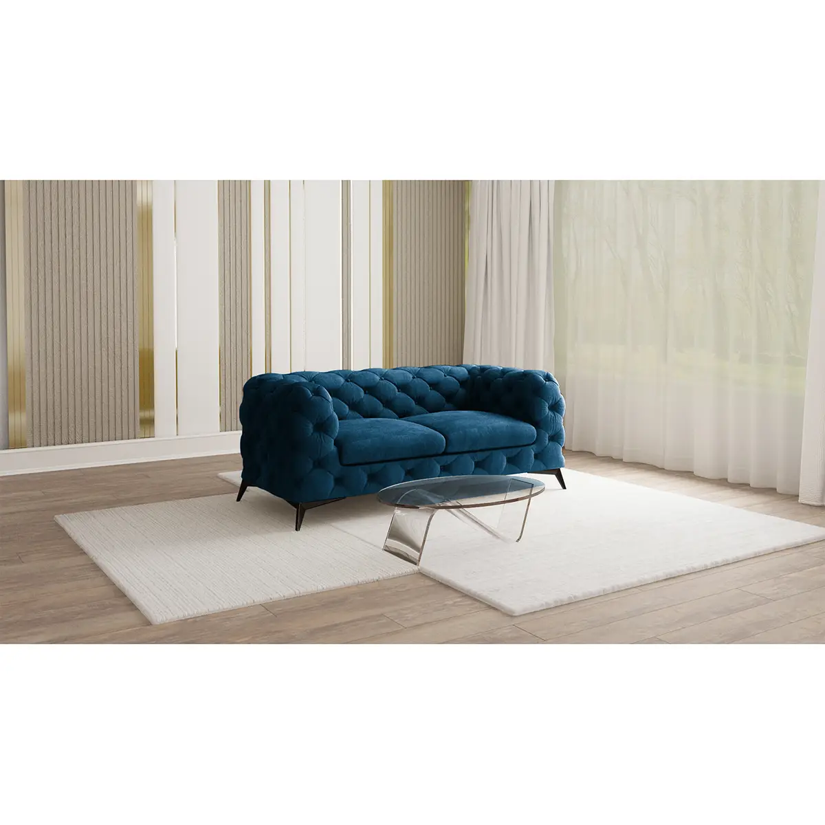 Sofa I 2-Sitzer Blau Samt Ravi | Blau