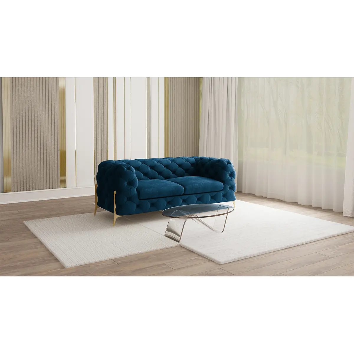 Sofa II 2-Sitzer Blau Samt Ravi | Blau