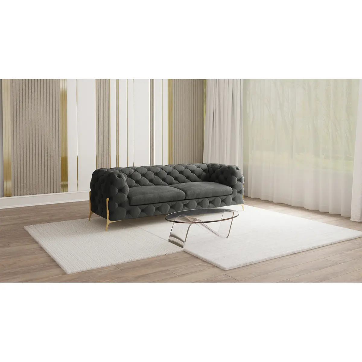 Sofa II 2,5-Sitzer Grau Samt Ravi | Grau
