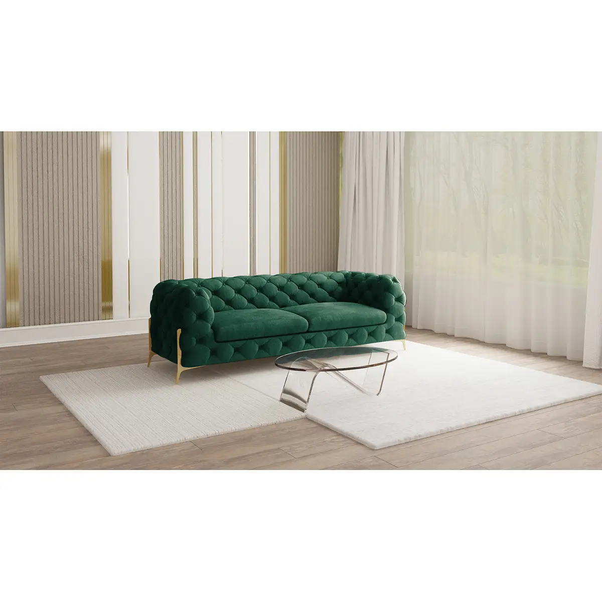Sofa II 2,5-Sitzer Grün Samt Ravi | Grün