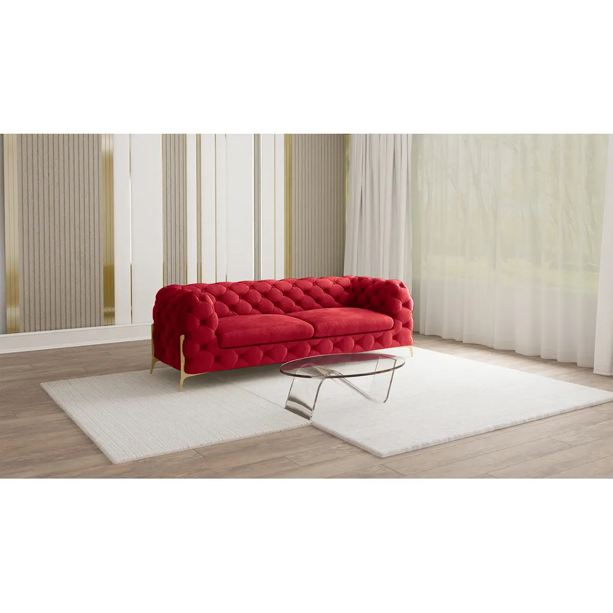 Sofa II 2,5-Sitzer Rot Samt Ravi | Rot