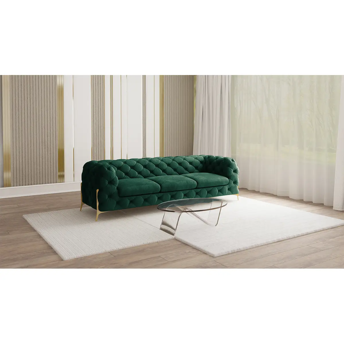 Sofa II 3-Sitzer Grün Samt Ravi | Grün