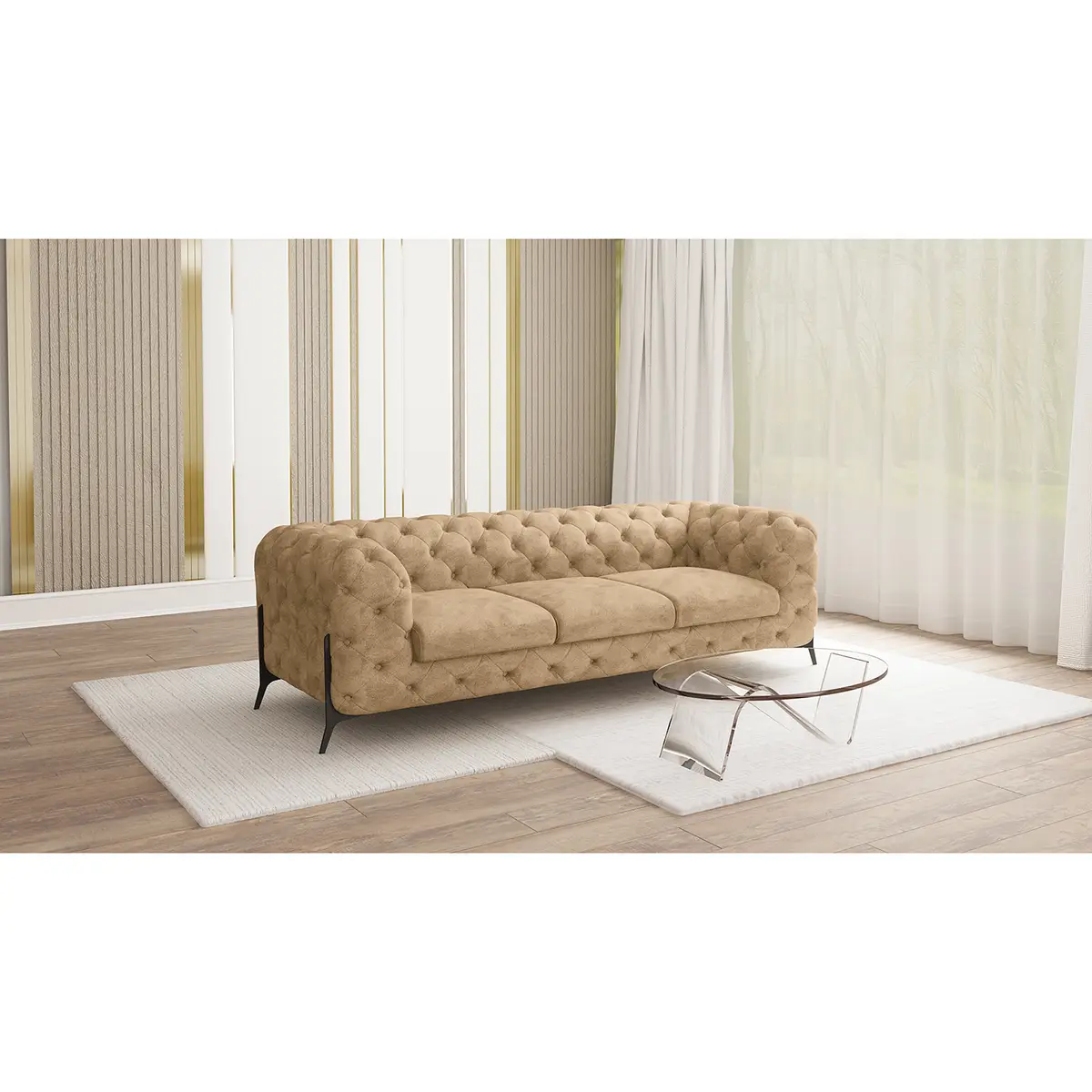 Sofa II 3-Sitzer Beige Microfaser Priya | Beige
