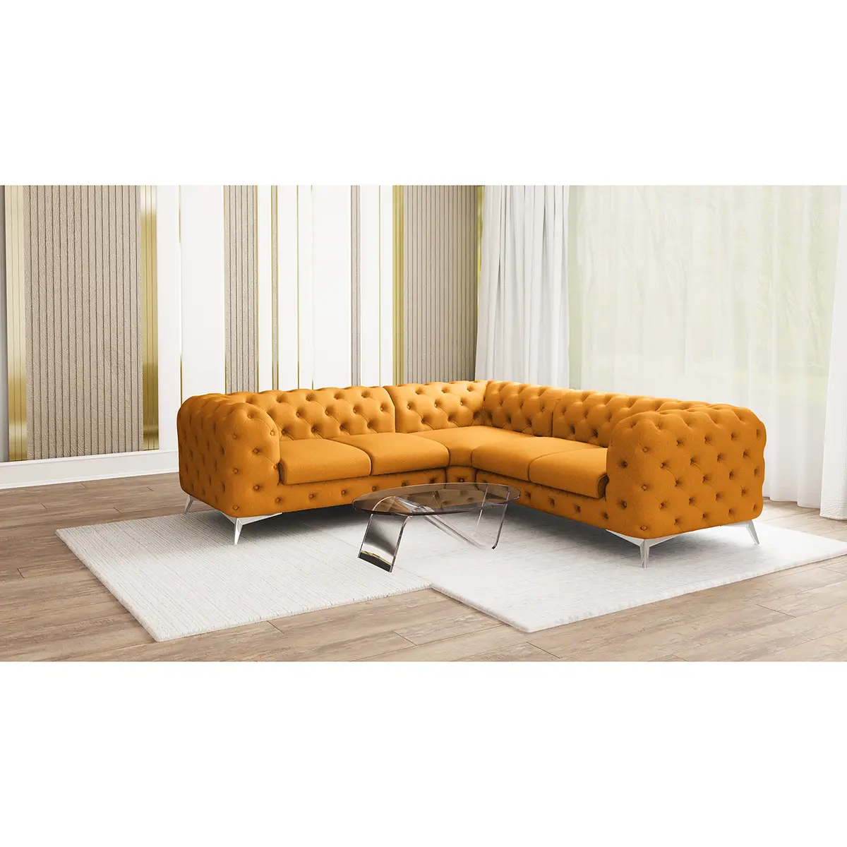 Ecksofa III Gelb Microfaser Enza | Gelb