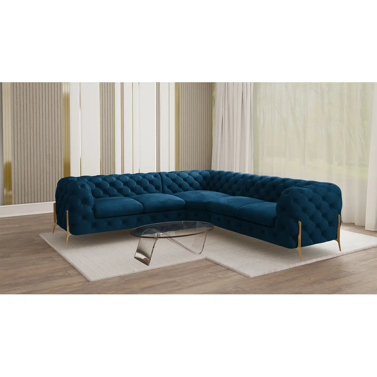 Ecksofa IV Blau Samt Ravi 262 x 262cm Gleichschenklig Glamour