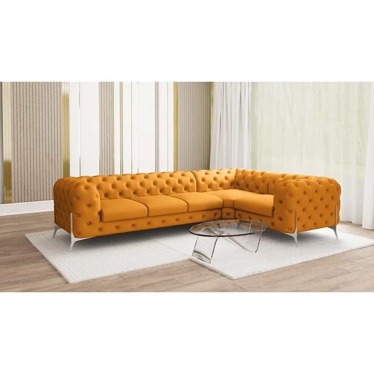 Ecksofa V Gelb Microfaser Enza | Gelb