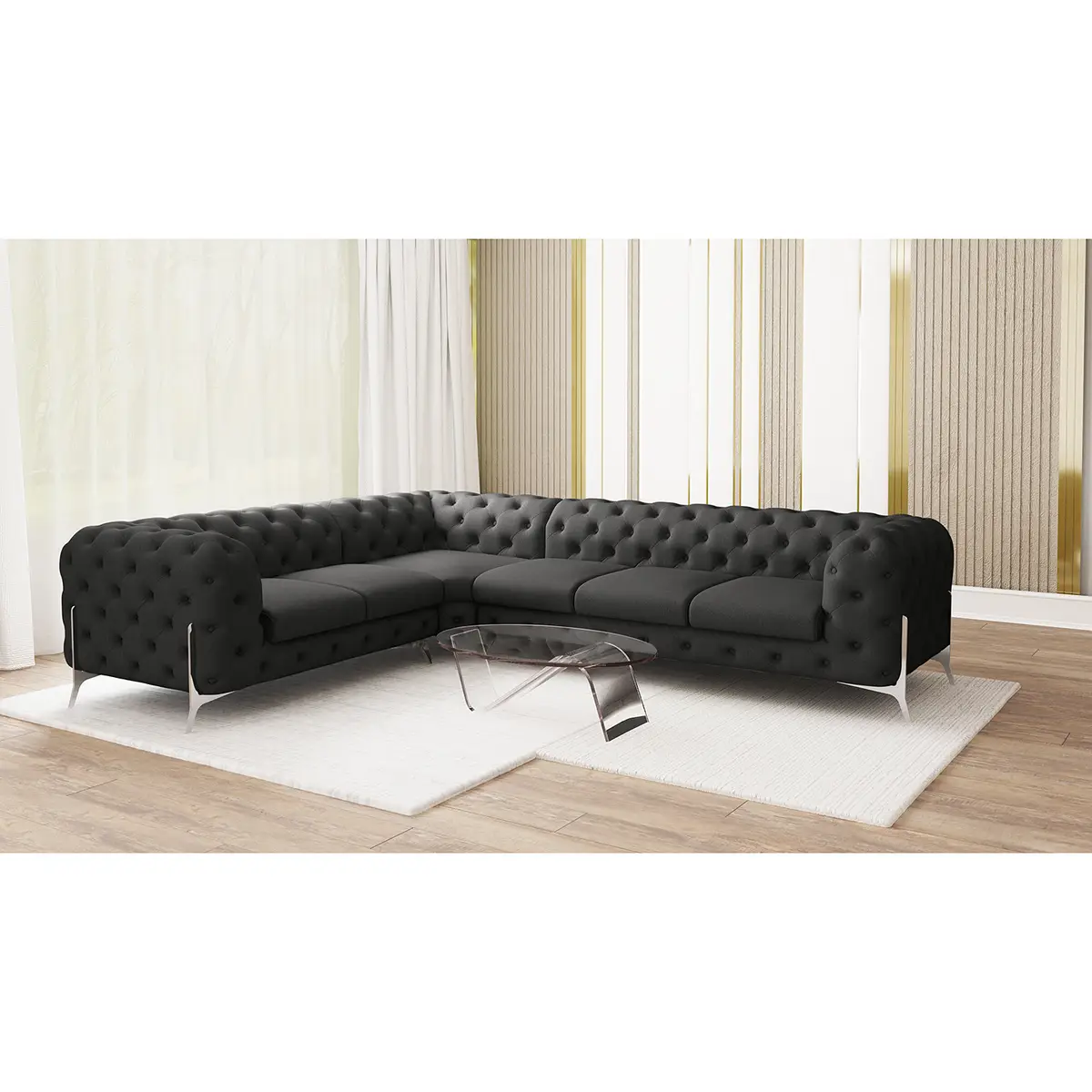 Ecksofa V Grau Microfaser Enza | Grau