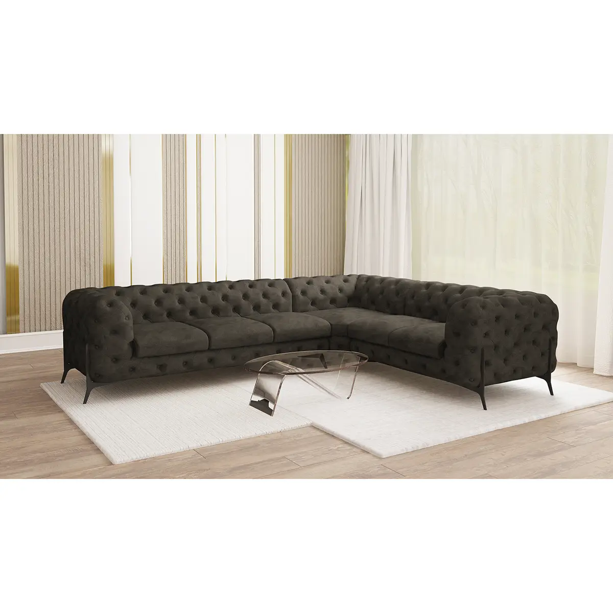 Ecksofa V Grau Microfaser Priya | Grau