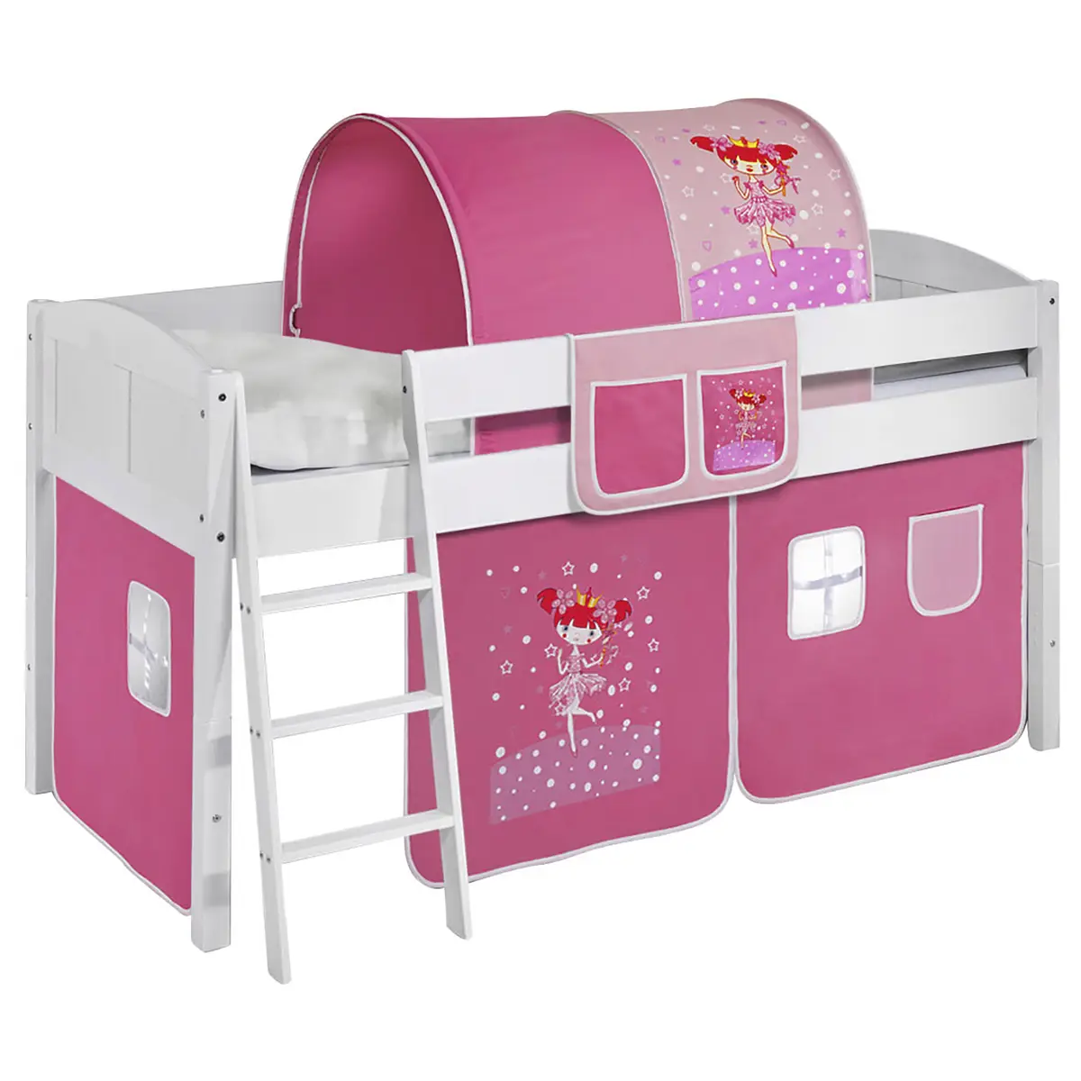 Hochbett Zauberfee 90 x 200cm Weiß mit Leiter | Weiß