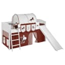 Hochbett Pferde 90 x 200cm Weiß/Braun mit Rutsche/mit Leiter | Weiß