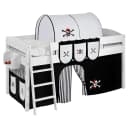 Hochbett Pirat 90 x 200cm Weiß/Schwarz mit Leiter | Weiß