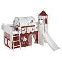 Hochbett Pferde 90 x 200cm Weiß/Braun mit Rutsche & Turm/mit Leiter