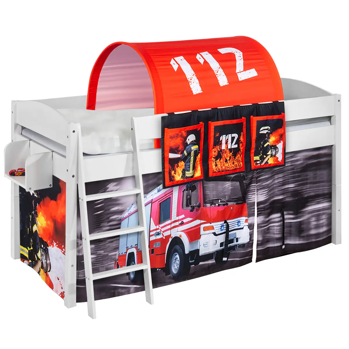 Hochbett Feuerwehr 90 x 200cm Weiß mit Leiter | Weiß