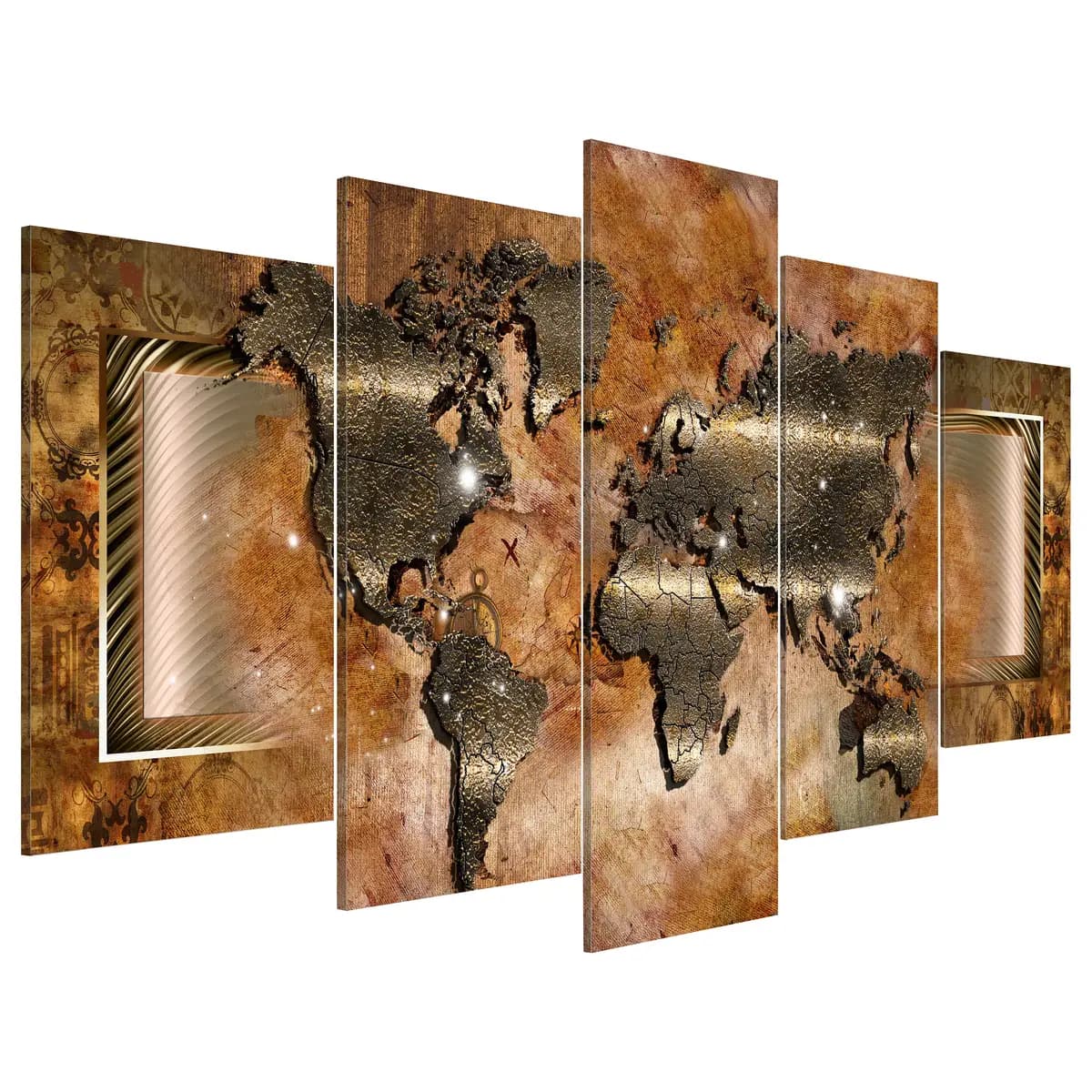 Wandbild Steel Map Leinen | Braun