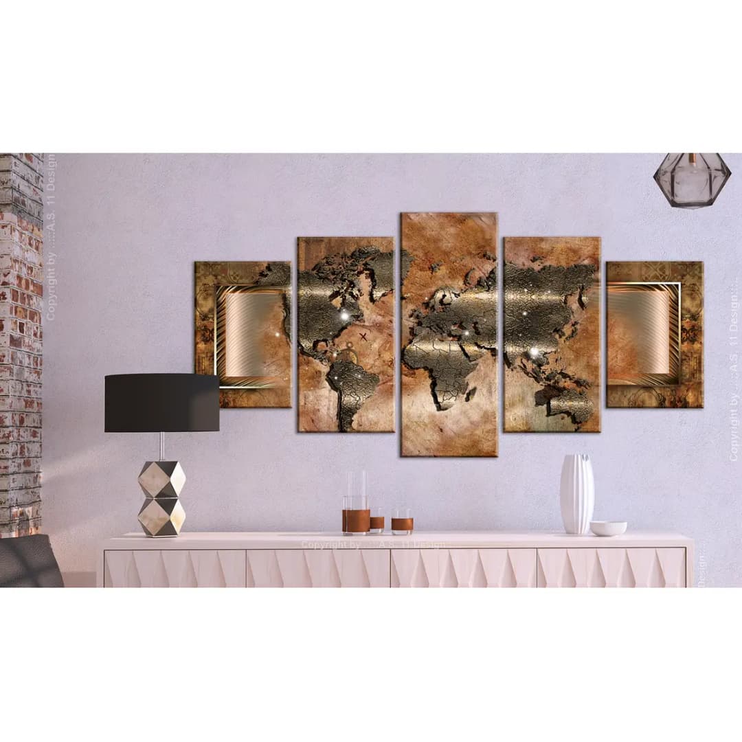 Wandbild Steel Map Leinen | Braun