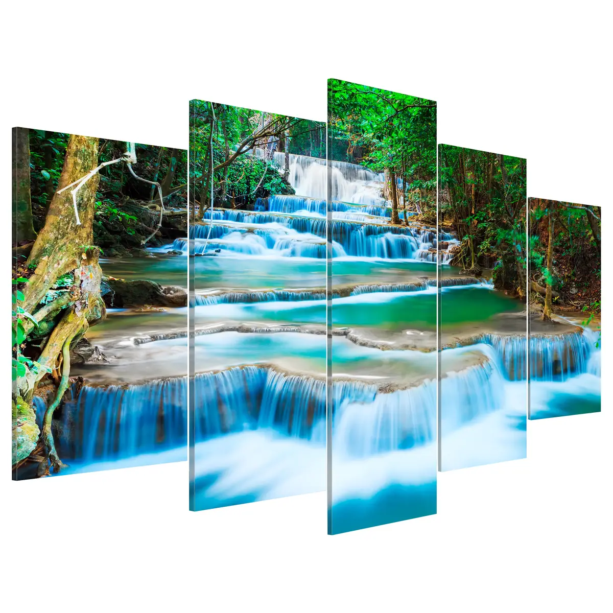 Wandbild Blauer Wasserfall in Thailand Leinen Blau 200 x 100cm | Blau