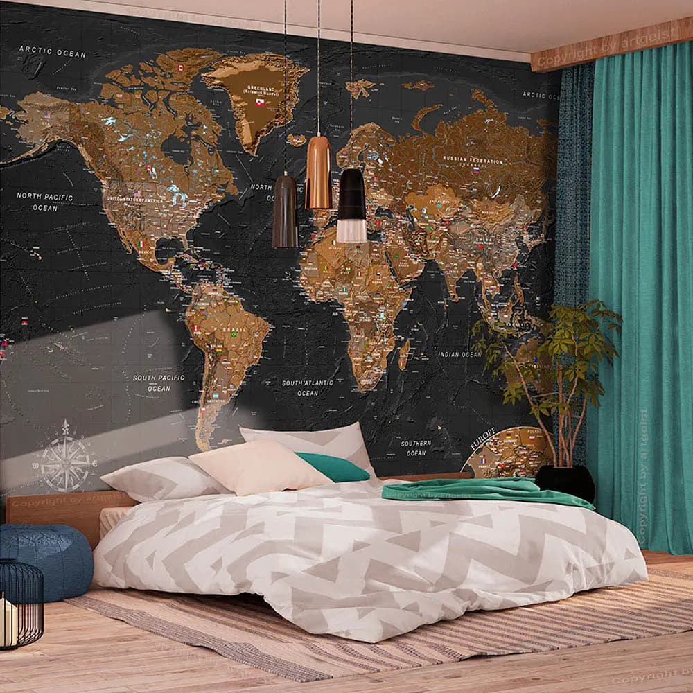 Fototapete World Stylish Map | Braun