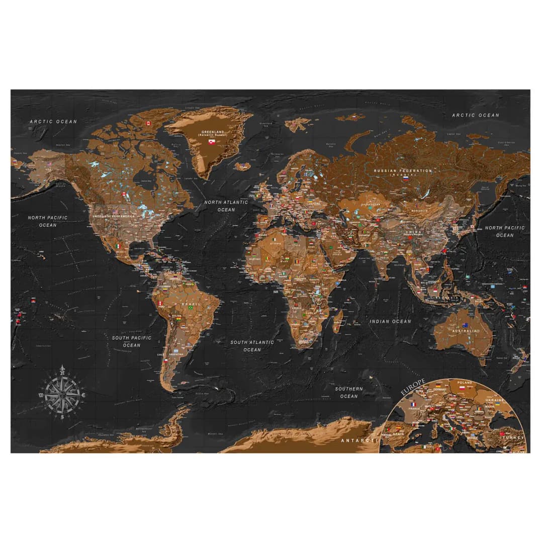 Fototapete World Stylish Map | Braun