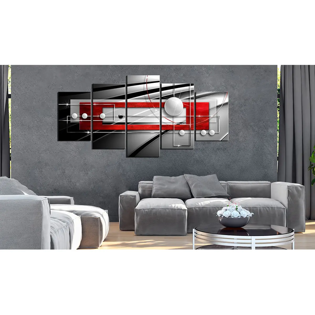 Wandbild Modern Symmetry Leinen | Grau