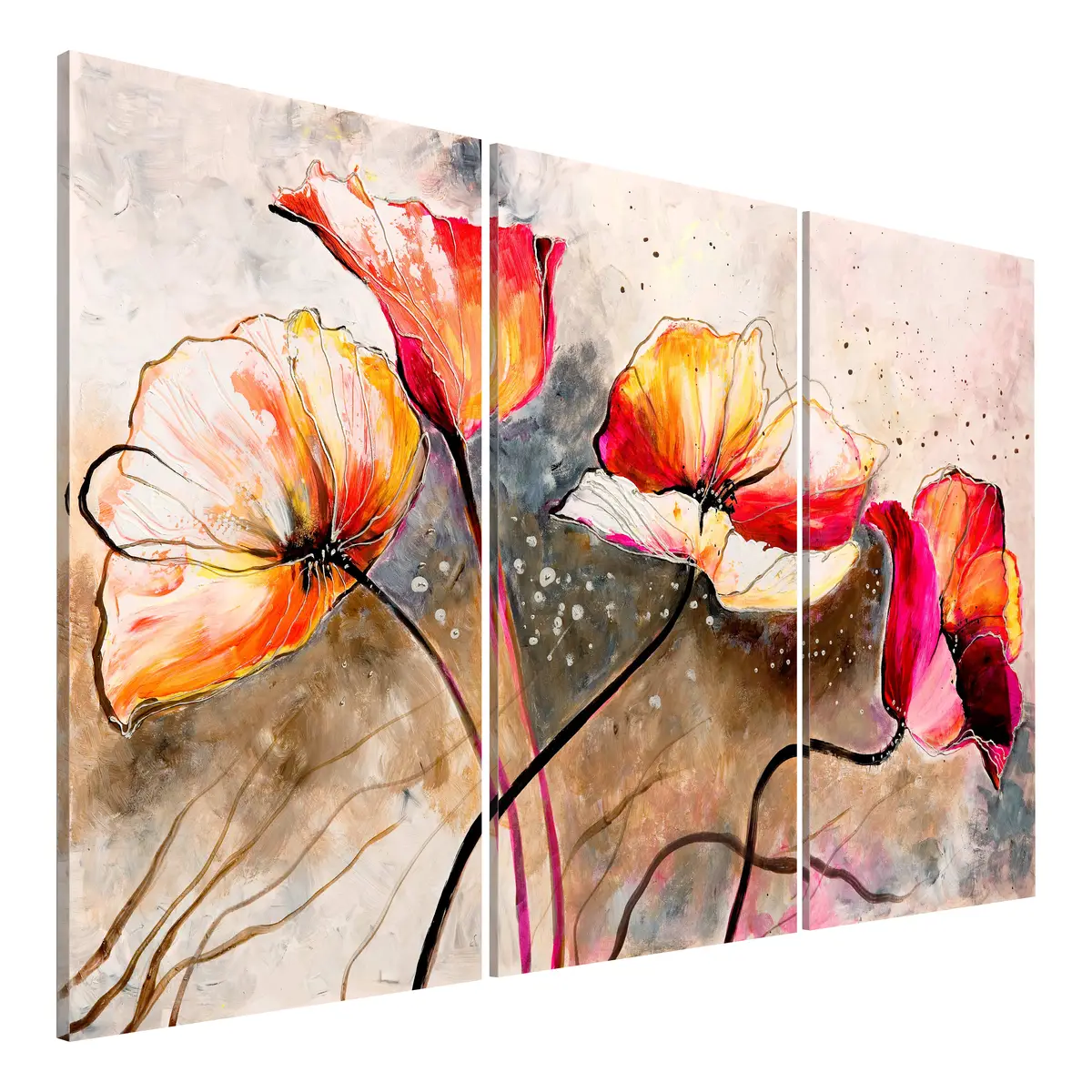 Wandbild Mohnblumen im Wind Leinen Beige 120 x 80cm | Beige