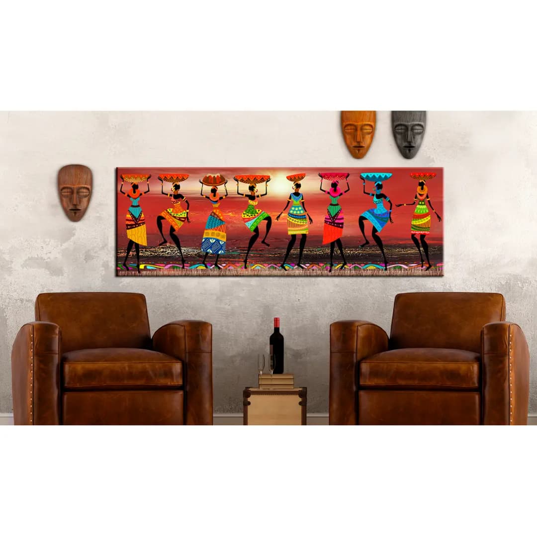 Wandbild African Women Dancing Leinen Multicolor 120 x 40cm