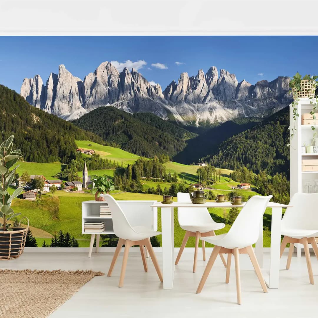 Vliestapete Geislerspitzen in Südtirol | Grün
