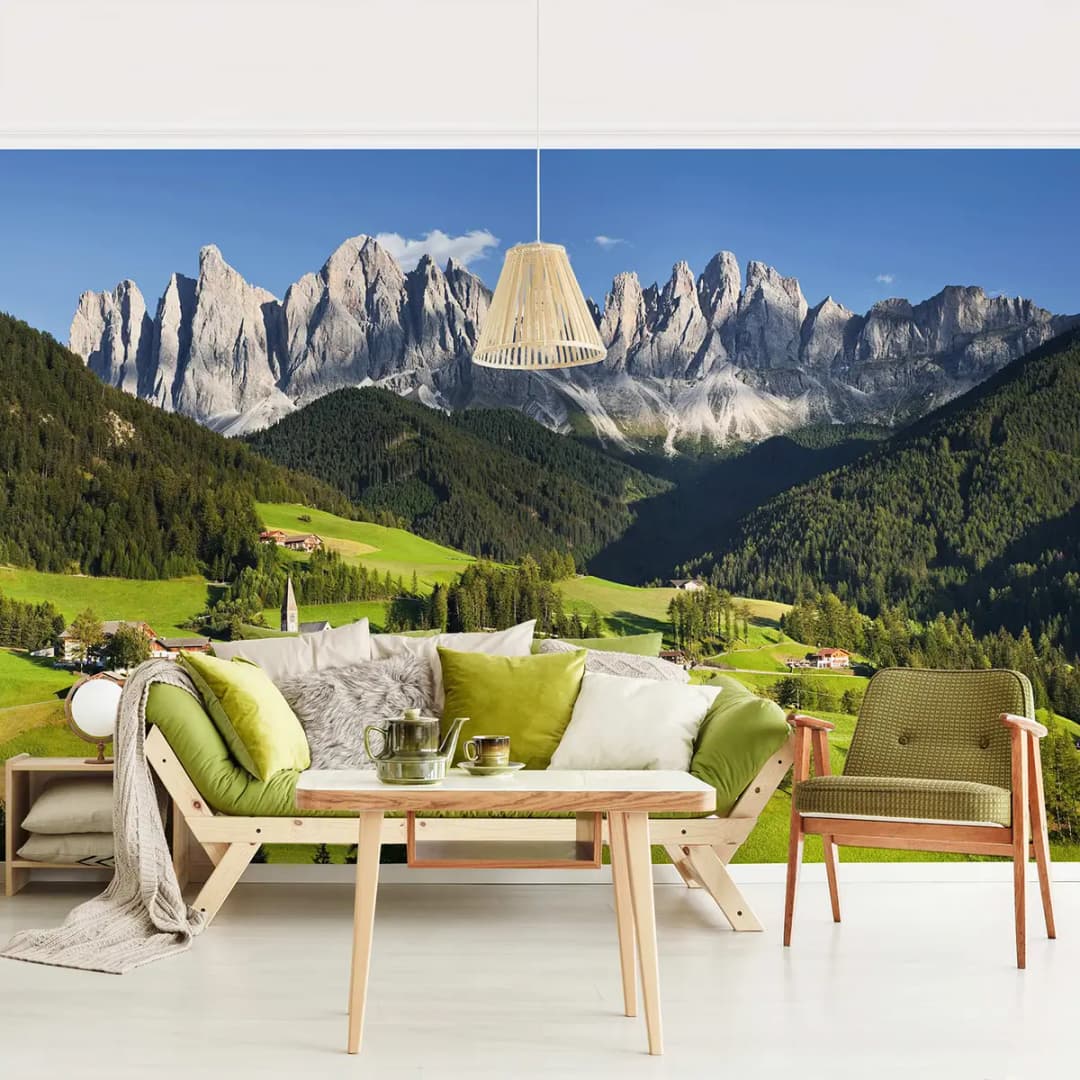 Vliestapete Geislerspitzen in Südtirol | Grün