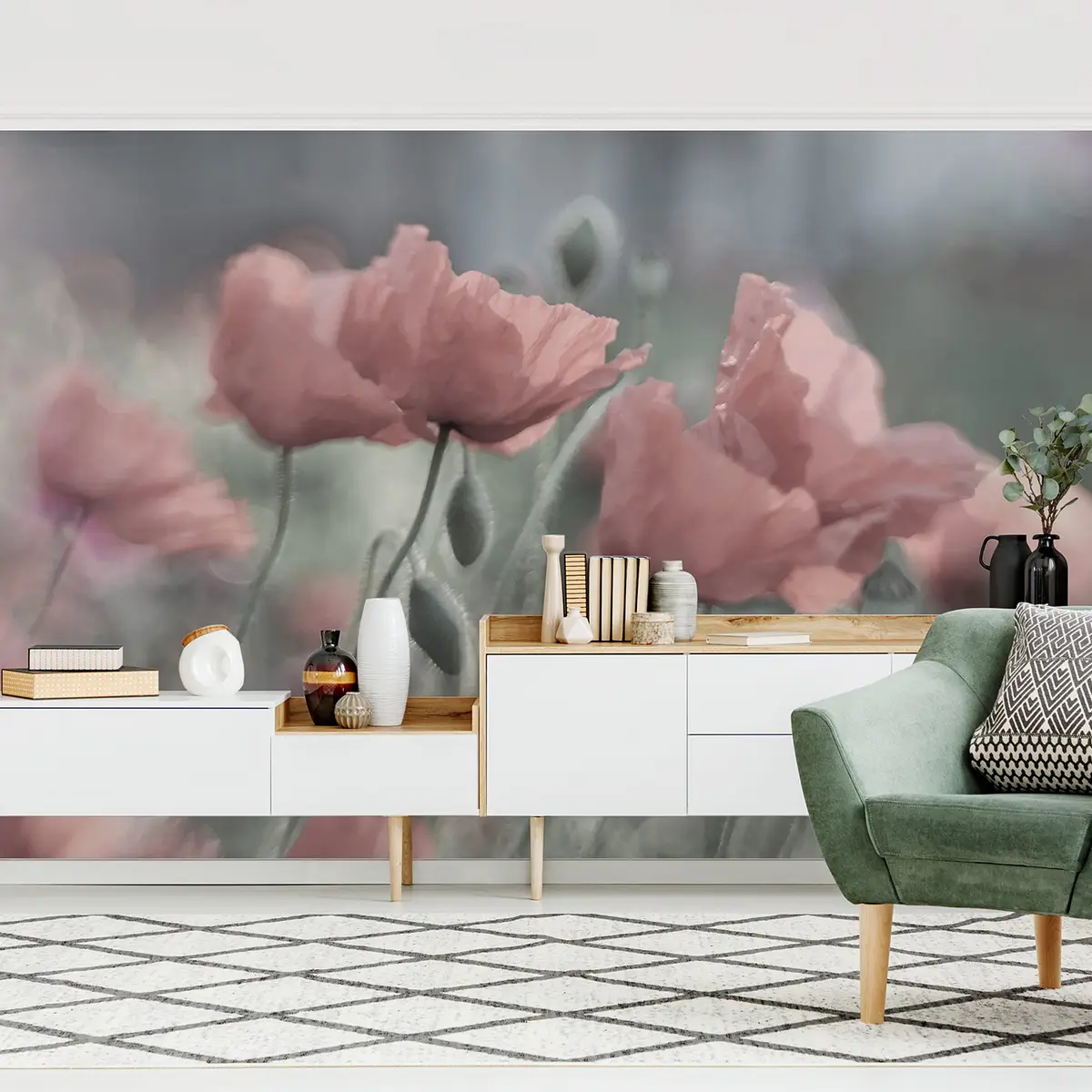 Vliestapete Malerische Mohnblumen | Pink