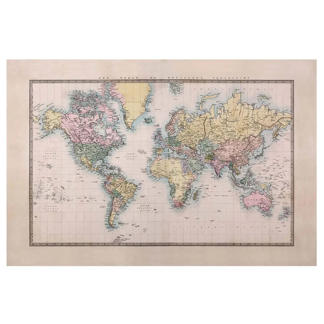 Vliestapete Vintage Weltkarte | Beige