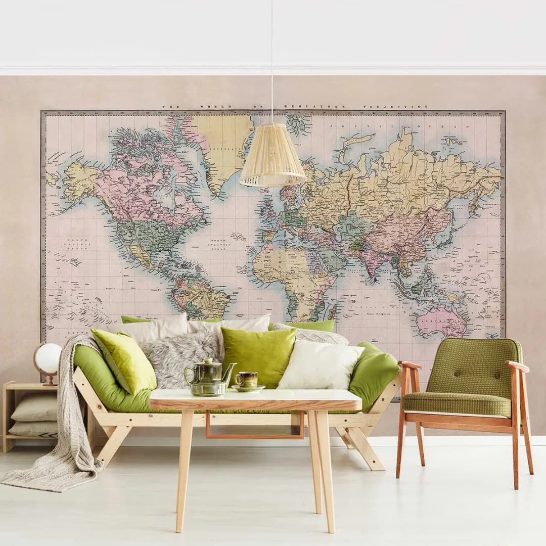 Vliestapete Vintage Weltkarte | Beige