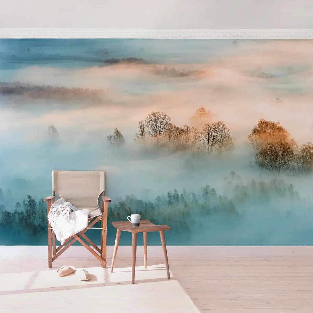 Vliestapete Nebel bei Sonnenaufgang | Beige