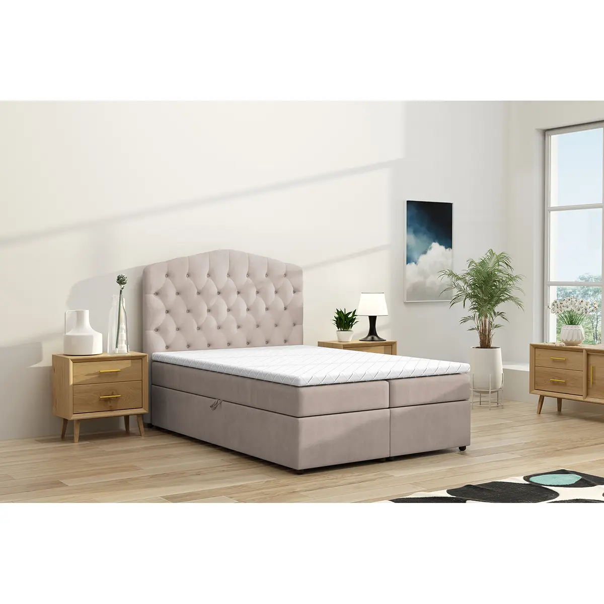 Boxbett Miriam mit Stauraum 140 x 200cm Samt Beige | Beige
