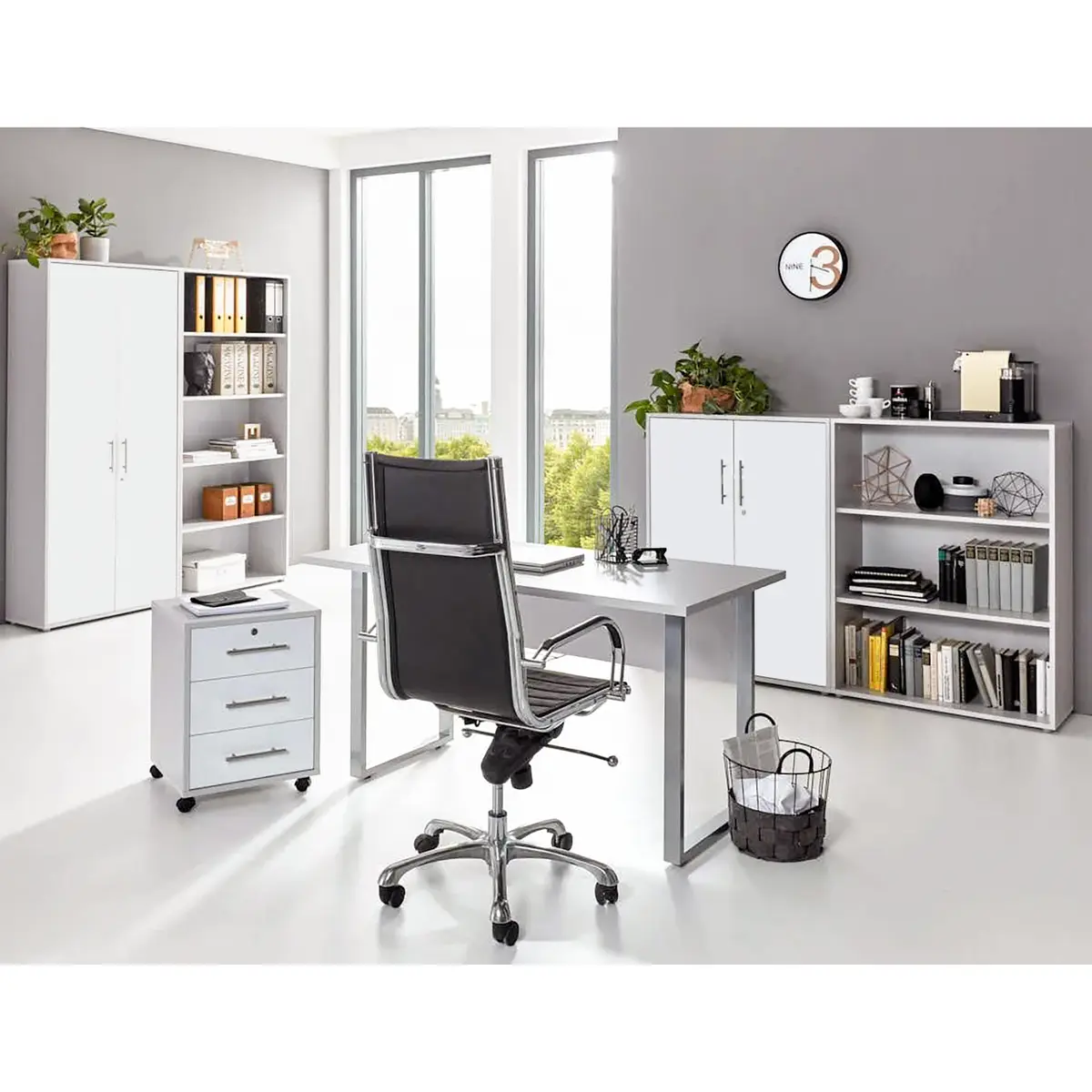 Büro-Set XI 6-teilig Grau/Lichtgrau/Matt Weiß | Grau
