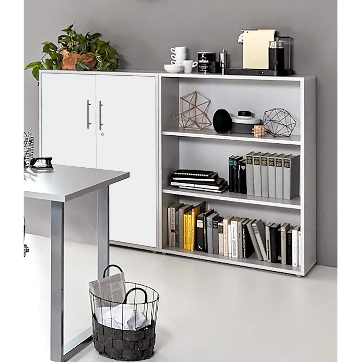 Büro-Set XI 6-teilig Grau/Lichtgrau/Matt Weiß | Grau
